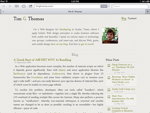 My site, running on Mobile Safari.