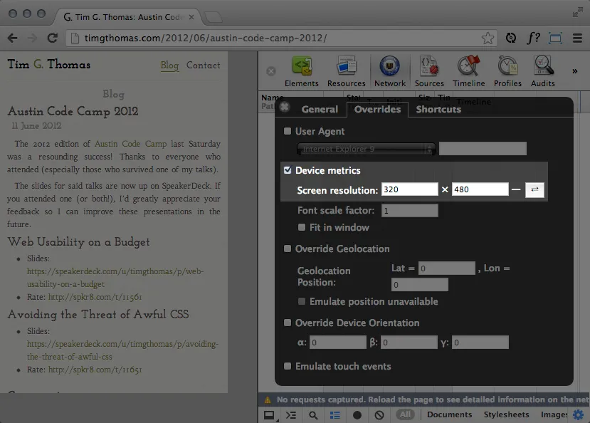 My blog, viewed at the iPhone&#x27;s resolutino of 320×480