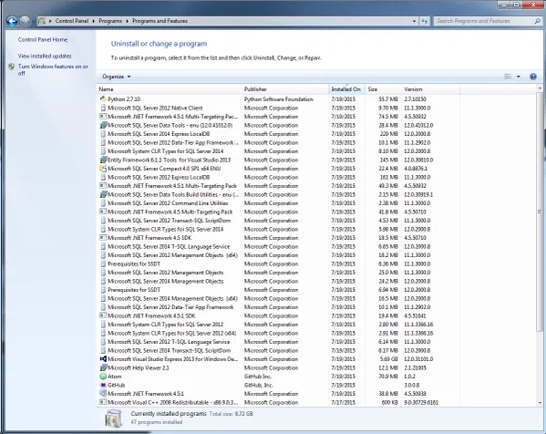 Installing Visual Studio adds a few apps